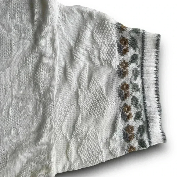 Vtg Cottagecore Short Sleeve‎ Sweater Embroidered Birdhouse Garden Floral USA L - Picture 5 of 11